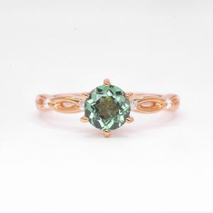 Round Cut Mint Green Sapphire Engagement Ring | Unique Green Sapphire and Diamond Ring | Wedding bridal Ring | 9k/14k/18k Rose Gold Ring