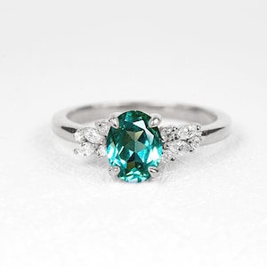 Mint Green Sapphire and Diamond Ring | Oval Green Sapphire Ring | Green Sapphire Engagement Ring | Wedding bridal Dainty White Gold Ring