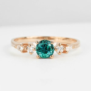 Mint Green Sapphire and Pear Diamond Engagement Ring | Vintage Ring | Art deco Dainty Ring | Unique Affordable Green Sapphire Ring for Women