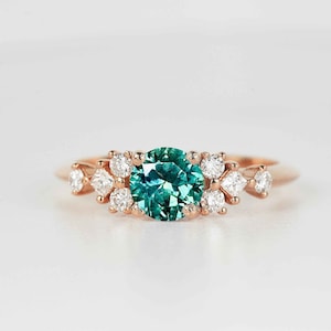 Mint Green Sapphire Engagement Ring | Green Sapphire and Princess Cut Diamond Art deco Ring | Wedding Bridal Anniversary Ring in Rose Gold