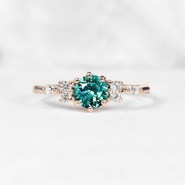 Mint Green Sapphire vintage Ring | Mint Sapphire Rose Gold Engagement Ring | Mint Green Sapphire & Diamond Ring | Dainty Engagement Ring