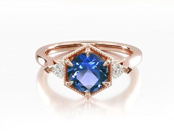 Blue Sapphire Engagement Ring: Trilliant Diamond Accents, Bespoke Design
