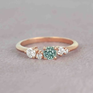 Ice Mint Green Sapphire Engagement Ring | Diamond Celebrity Ring | Diamond Multi-stone Promise Ring | Vintage Inspired Rose Gold Ring
