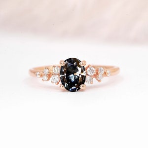 Oval Grey Moissanite and Diamond Ring | Diamond Art deco Engagement Ring | Moissanite Diamond Celebrity Ring | Anniversary Statement Ring