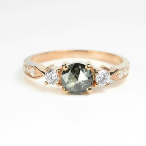Salt and Pepper Diamond Ring | Vintage Grey Diamond Ring | Art deco Engagement Ring | Unique bespoke ring in 9k/14k/18k Rose Gold & Platinum