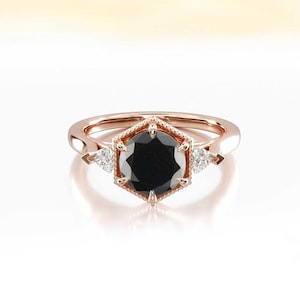 Round black diamond art deco engagement ring | Unique 1 carat black diamond ring | Bespoke engagement ring for women