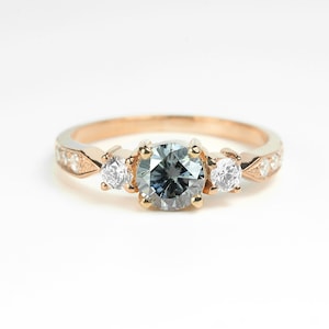 Gray Moissanite Diamond Ring: Art Deco Rose Gold Promise Ring