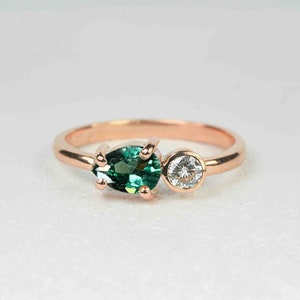 Pear Mint Green Sapphire Engagement Ring | Custom Diamond Art deco Ring | Vintage Inspired Green Sapphire Ring | 9k/14k/18k Rose Gold Ring