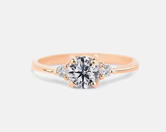 Lab Grown Diamond Three Stone Ring: Rose Gold Engagement Ring