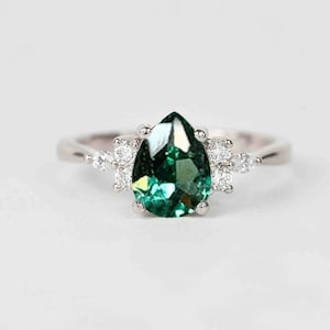 Pear Cut Mint Green Sapphire Engagement Ring | Unique Sapphire and Diamond Cluster Ring | Wedding bridal Ring | 9k/14k/18k White Gold Ring