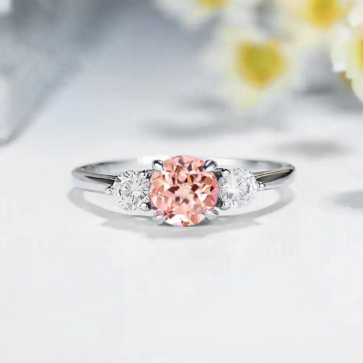 Peach sapphire white gold best sale ring