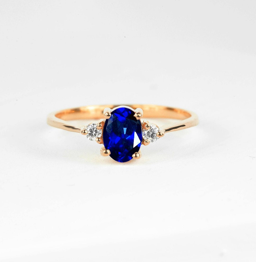 Blue Sapphire Art Deco Ring Halo Blue Sapphire and Diamond - Etsy
