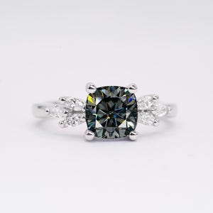 Cushion cut grey moissanite vintage ring | Moissanite engagement ring | 1.2ct grey moissanite ring | Vintage unique gift ring for her