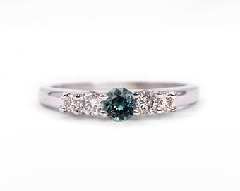 Anillo de compromiso de zafiro turquesa natural con diamantes / Anillo de zafiro turquesa en oro blanco / Regalo de lujo moderno para mujer