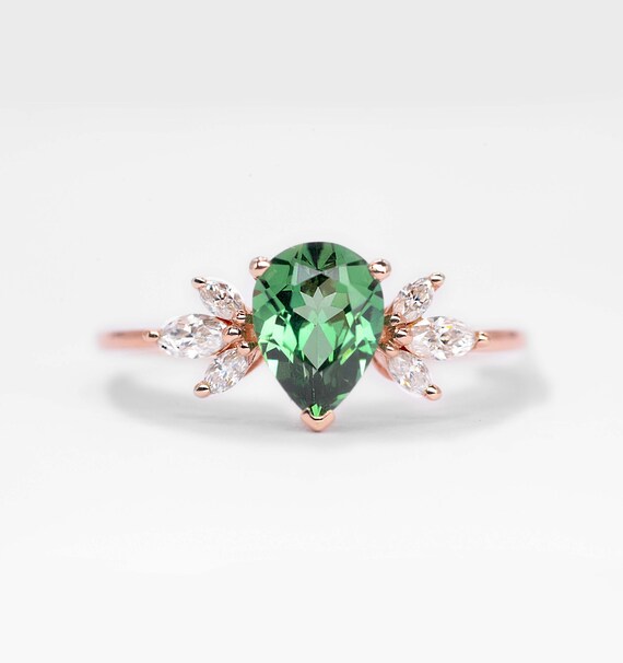 Mint Green Sapphire and Diamond Cluster Ring: Art Deco Pear Cut