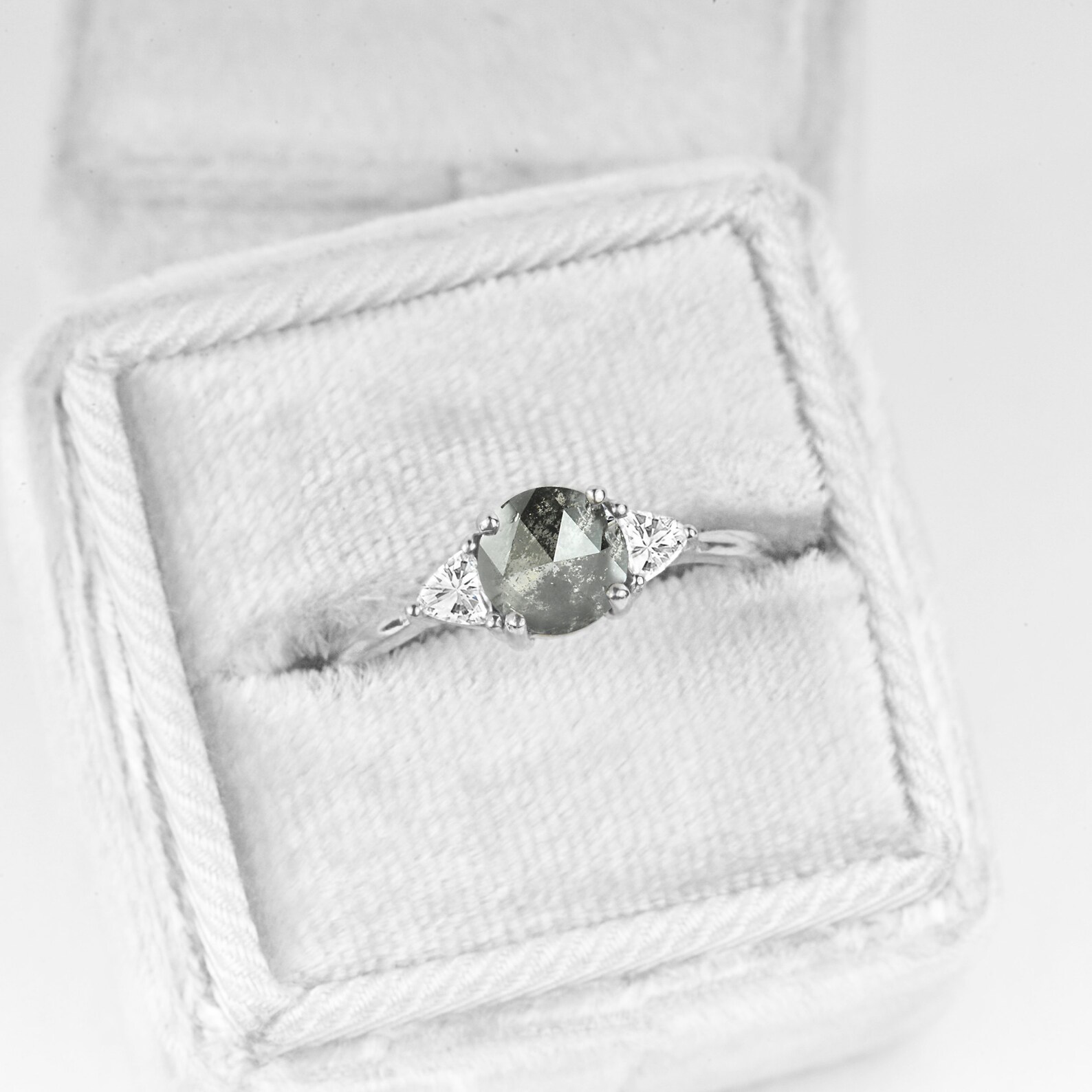 Salt and Pepper Diamond Ring White Gold Engagement Ring Etsy