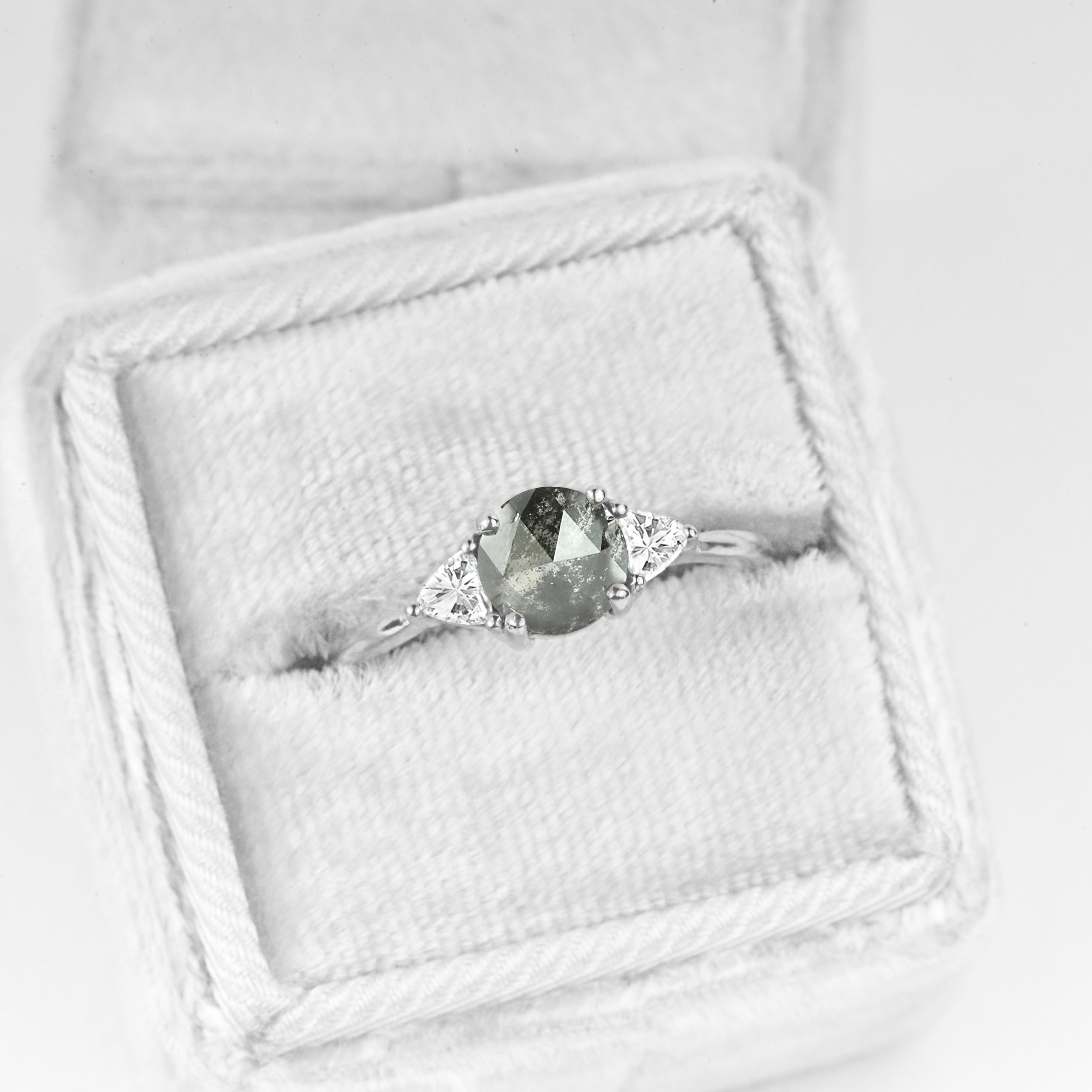 Salt and Pepper Diamond Ring White Gold Engagement Ring Etsy