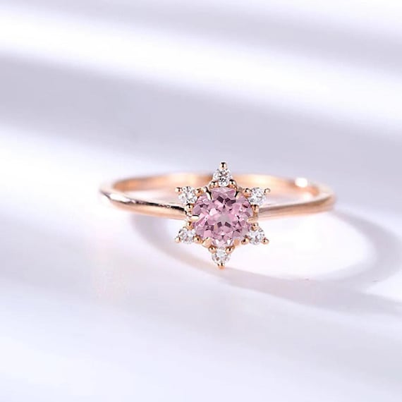 Light Pink Sapphire and Six Round Diamond Cluster Ring - Etsy