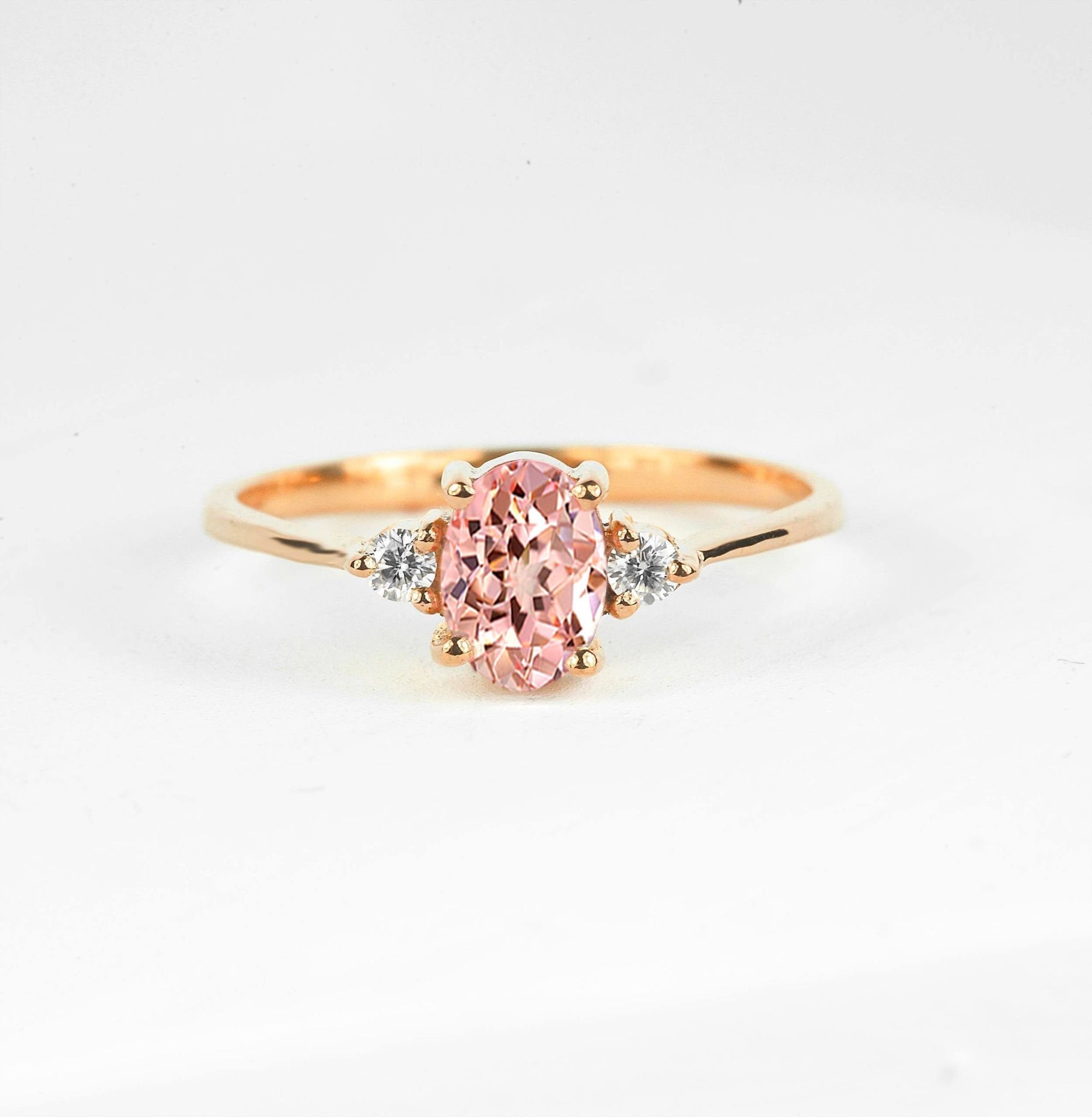 Peach Sapphire Art deco Ring | Halo Peach Sapphire and Diamond Engagement Ring | wedding Bridal Anniversary Ring | Multi-stone Ring for her