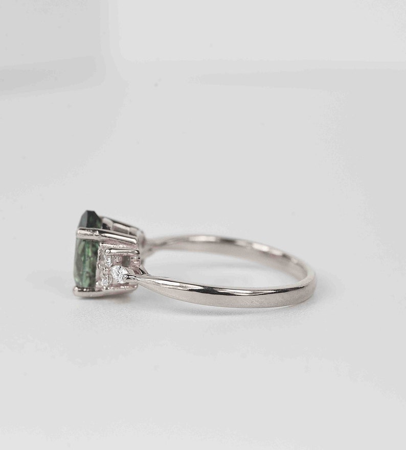 Pear Mint Green Sapphire Engagement Ring Unique Green Sapphire and Diamond Cluster Ring Wedding bridal Ring 9k/14k/18k White Gold Ring image 4