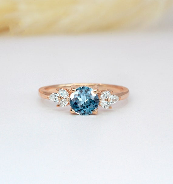 Aquamarine and Diamond Engagement Ring Dainty Bridal Promise Art Deco Ring Vintage Affordable Aquamarine Ring Anniversary Ring for Her Etsy