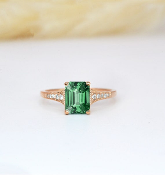 Classic Mint Green Sapphire and Diamond Ring | Emerald Cut