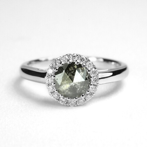 Opal and Diamond Halo Engagement Ring in 14 Carat White Gold - Etsy UK