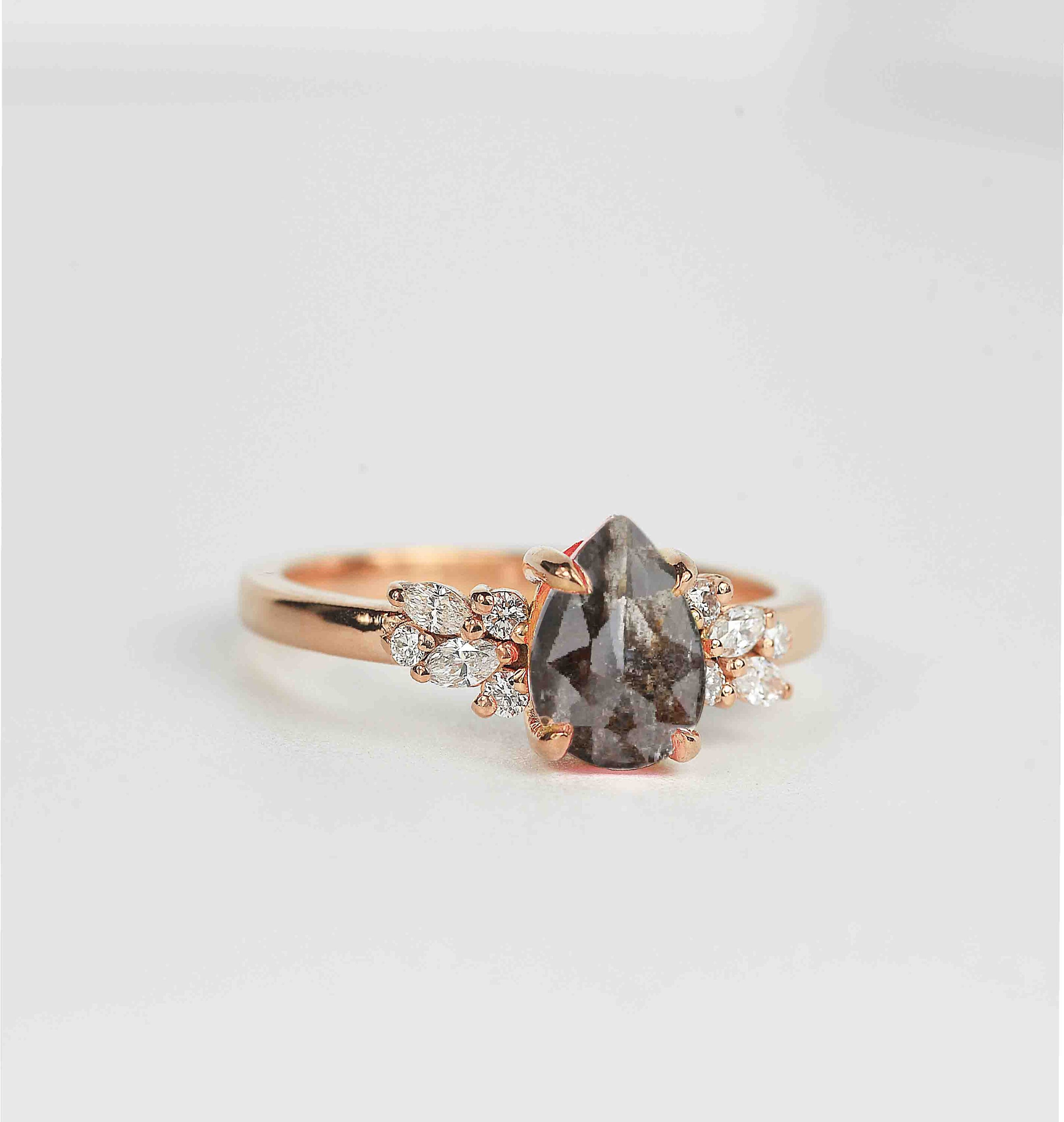 Pear Salt and Pepper Engagement Ring Bridal Promise Ring - Etsy UK
