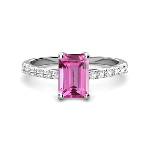Emerald Cut Pink Sapphire Engagement Ring | Pink Sapphire High Engagement Ring | Emerald Cut Sapphire Dainty Ring | Bespoke Art deco Ring