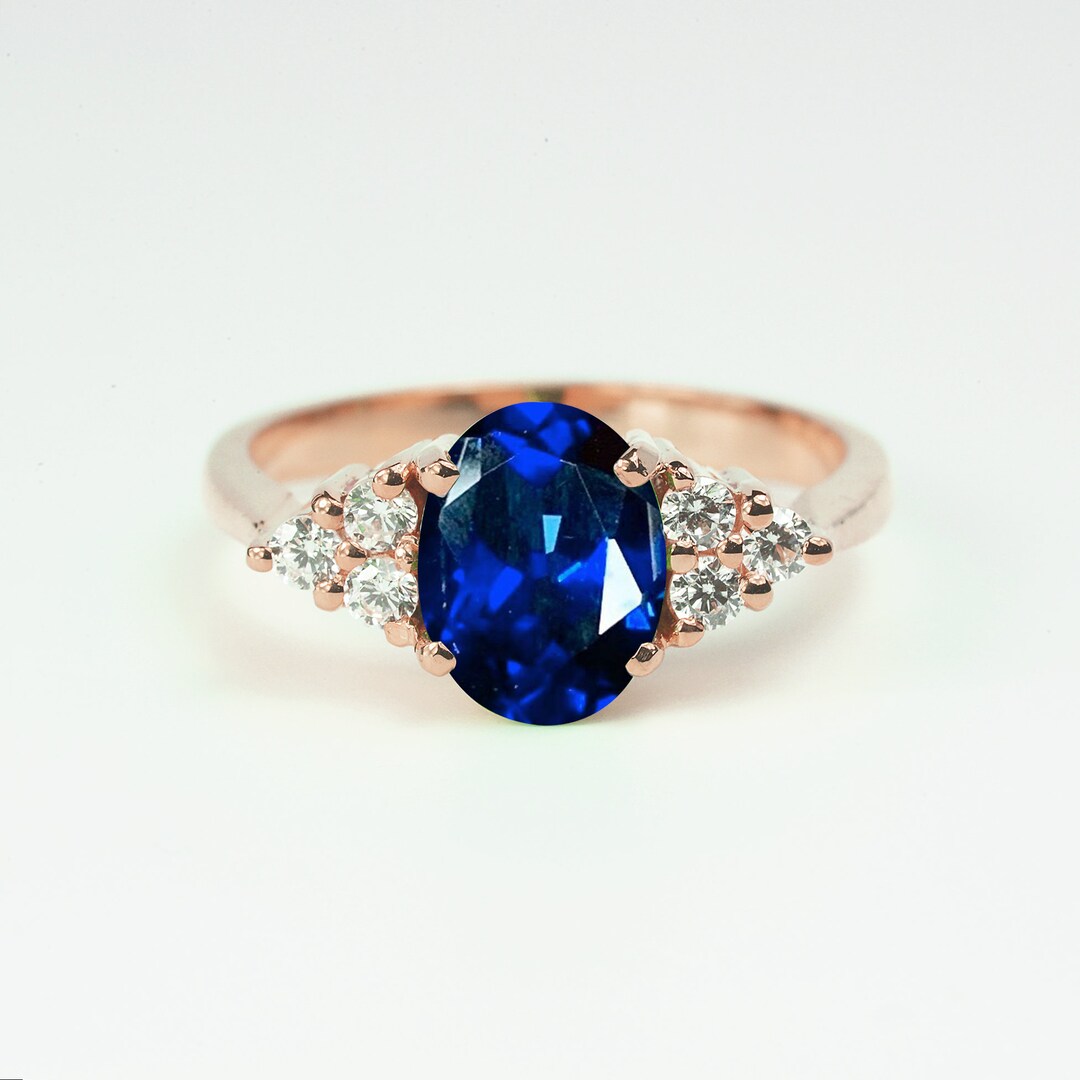 Oval Blue Sapphire Cluster Ring Vintage Blue Sapphire - Etsy UK