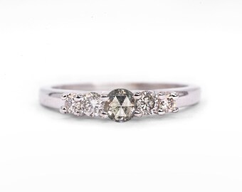 Salt and Pepper Diamond White Gold Ring: Unique Round Diamond Band | Salt and Pepper Diamond with 04 Round Shape Diamonds
