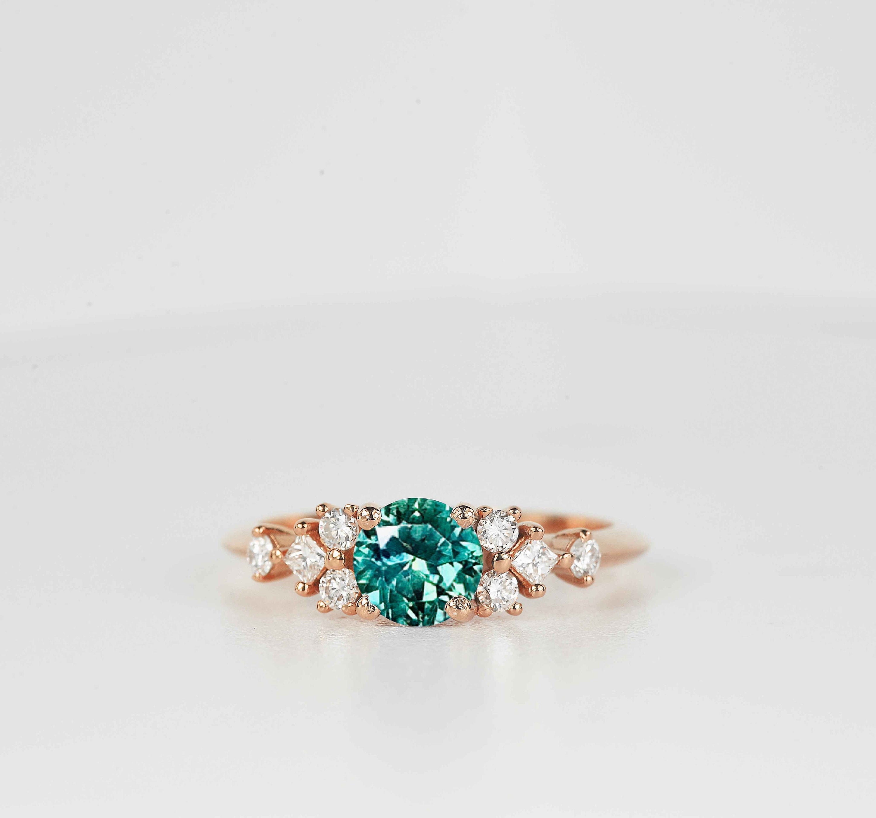 Mint Green Sapphire Engagement Ring Green Sapphire and Princess Cut Diamond Art deco Ring Wedding Bridal Anniversary Ring in Rose Gold Etsy Mexico
