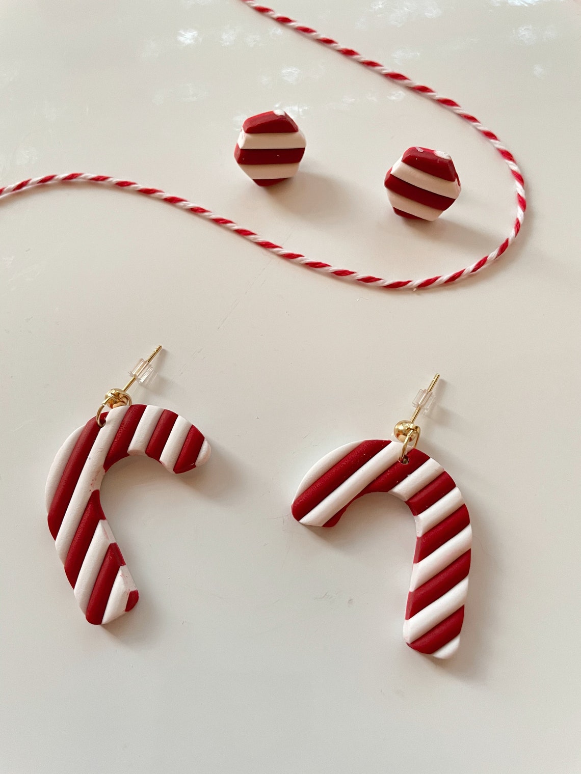 Candy Cane Polymer Clay Earrings Christmas Dangle Earring Etsy