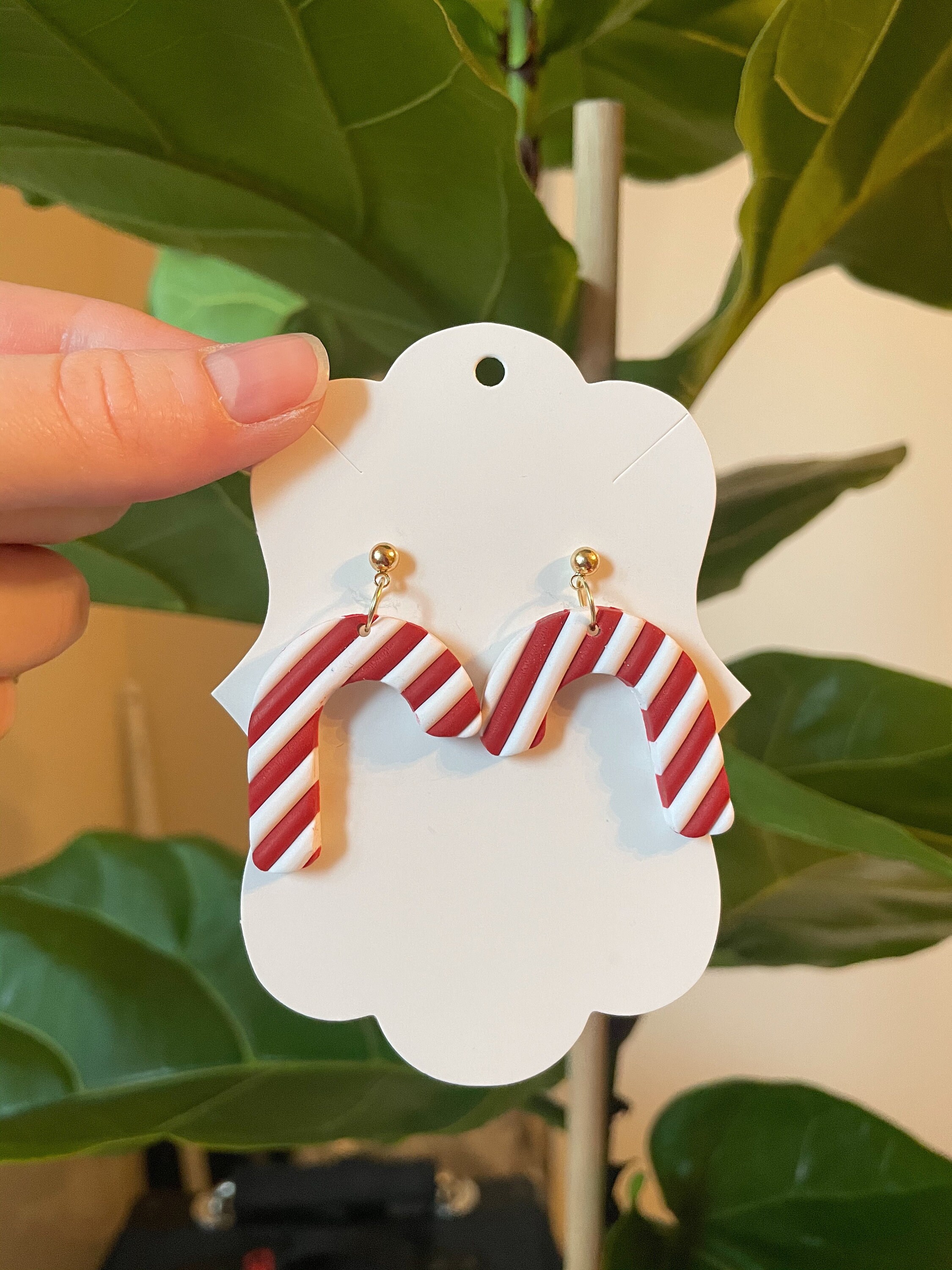 Candy Cane Polymer Clay Earrings Christmas Dangle Earring | Etsy