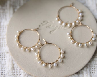 Freshwater Pearls Earrings TSUBOMI / Hoop Earrings 14k Gold Filled