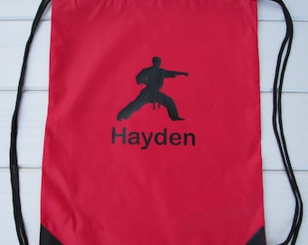 Black Karate Boy Personalized Name Bag Karate Drawstring Backpack