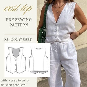 PDF SEWING PATTERN. Easy vest top for beginners, size xs-xxxl, with license to sell a finished product.