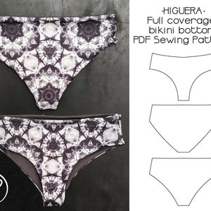 PDF SEWING PATTERN, Reversible bikini bottom with medium and full coverage