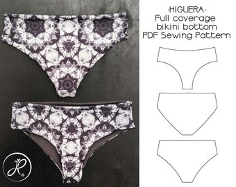 PDF SEWING PATTERN, Reversible bikini bottom with medium and full coverage