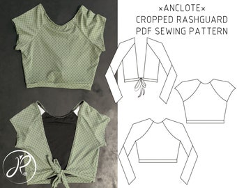 PDF SEWING PATTERN, *Anclote* Croptop rash guard, short & long sleeves