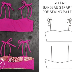 PDF SEWING PATTERN, Reversible bandeau strap bikini top