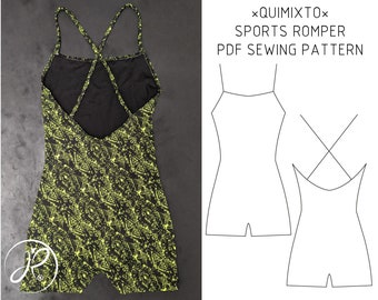 PDF SEWING PATTERN, Sports romper/ One piece swimsuit with shorts. (Short & long torso)