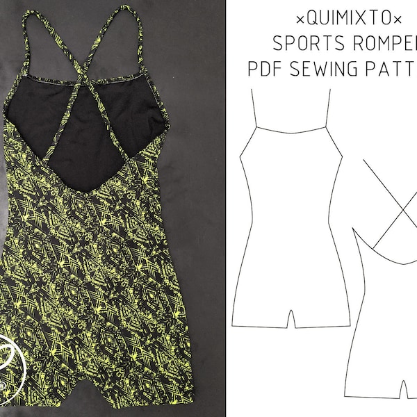 PDF SEWING PATTERN, Sports romper/ One piece swimsuit with shorts. (Short & long torso)