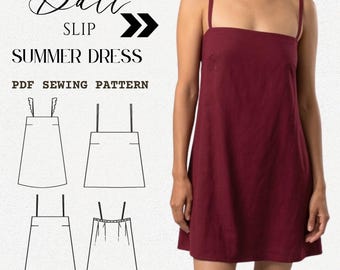 Patrón de Costura PDF, Vestido Corto de Verano Bali | Linea A,  Espalda Elástica, cuello recto| XXS-XXXL Licencia Comercial, Projector file