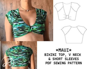 PDF SEWING PATTERN *Maui* bikini top v neck & short sleeves