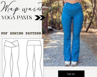 DIY BEGINNER PATTERN - Sewing Pattern High Waist Flare yoga pant with gusset, pdf,  High Waist crossover xs,s,m,l,xl, petite, regular & long