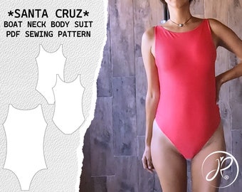 PATRON DE COSTURA pdf *Santa Cruz* bodysuit  / leotardo cuello tipo barco, torso corto y largo, escote trasero medio y completo