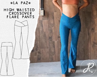 PDF SEWING PATTERN *La Paz* high waisted, crossover waistband, flared pants. 3 lengths: petite, regular & tall