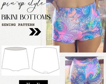 PATRON de COSTURA PDF, *Mika boxers* calzón de traje de baño doble vista, cobertura completa, cintura alta, estilo pin-up, para principiante
