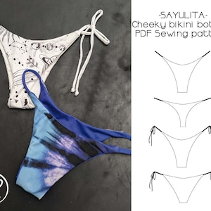 PDF SEWING PATTERN, Reversible high leg, strings bikini bottom, cheeky and medium coverage